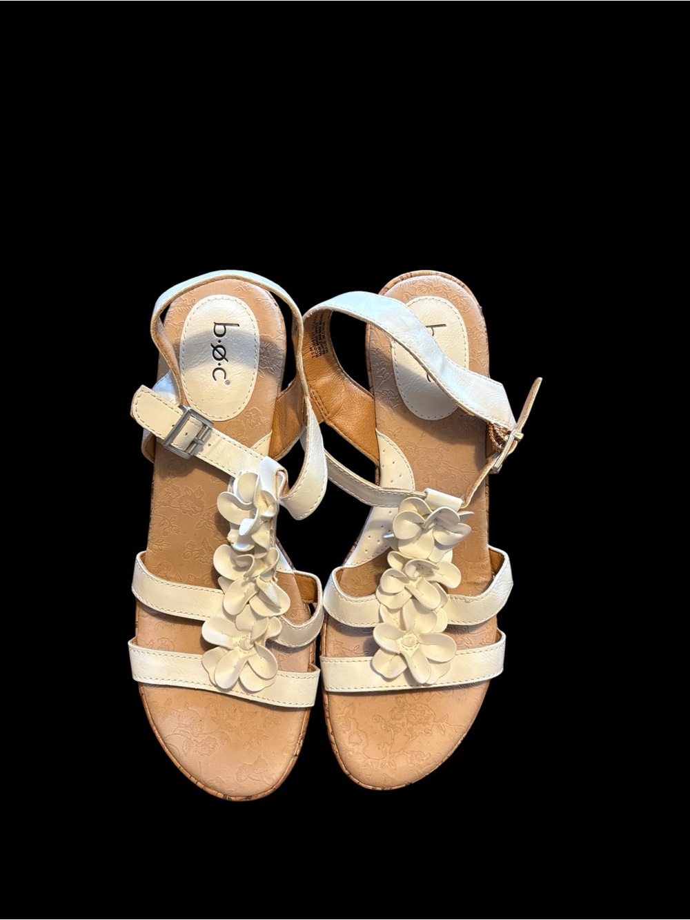 b.o.c. Cream Floral T-Strap Sandals with Buckle